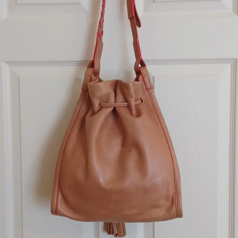 Fossil "Claire" Cow Hide Leather Drawstring Bag - Picture 5 of 14